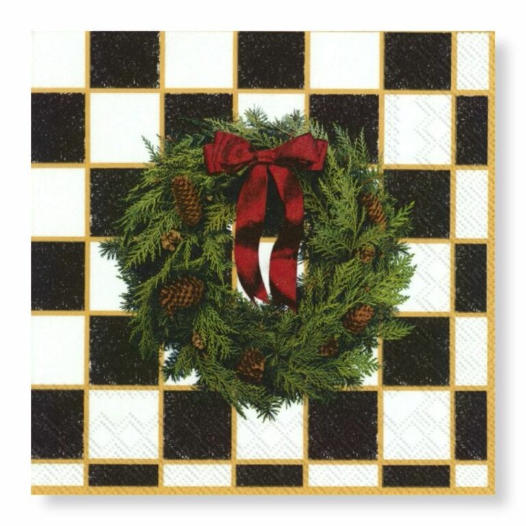 Manor Road Checkered Wreath Luncheon Napkins