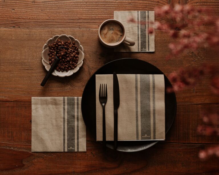 Manor Road Coffee Stripe Linen Dinner Napkins