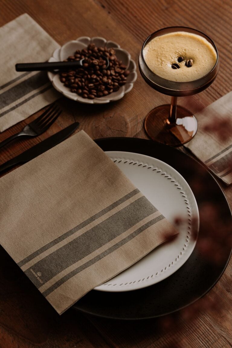 Manor Road Coffee Stripe Linen Dinner Napkins