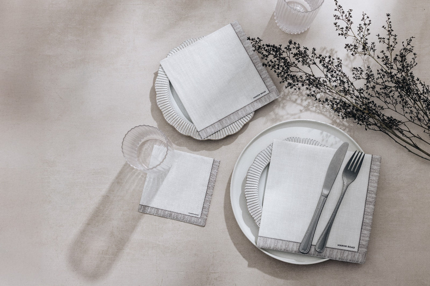 Manor Road Fringed Beige Dinner Napkins