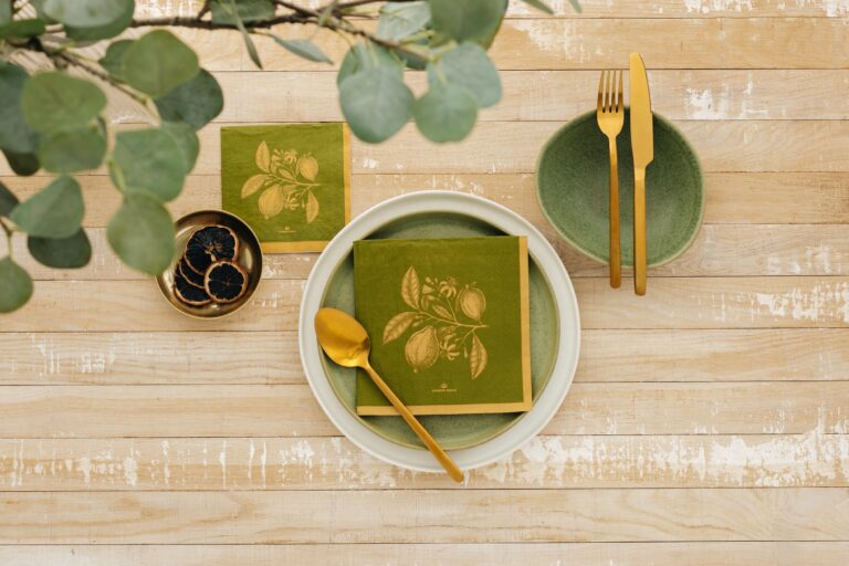 Manor Road Lemon Green Gold Cocktail Napkins