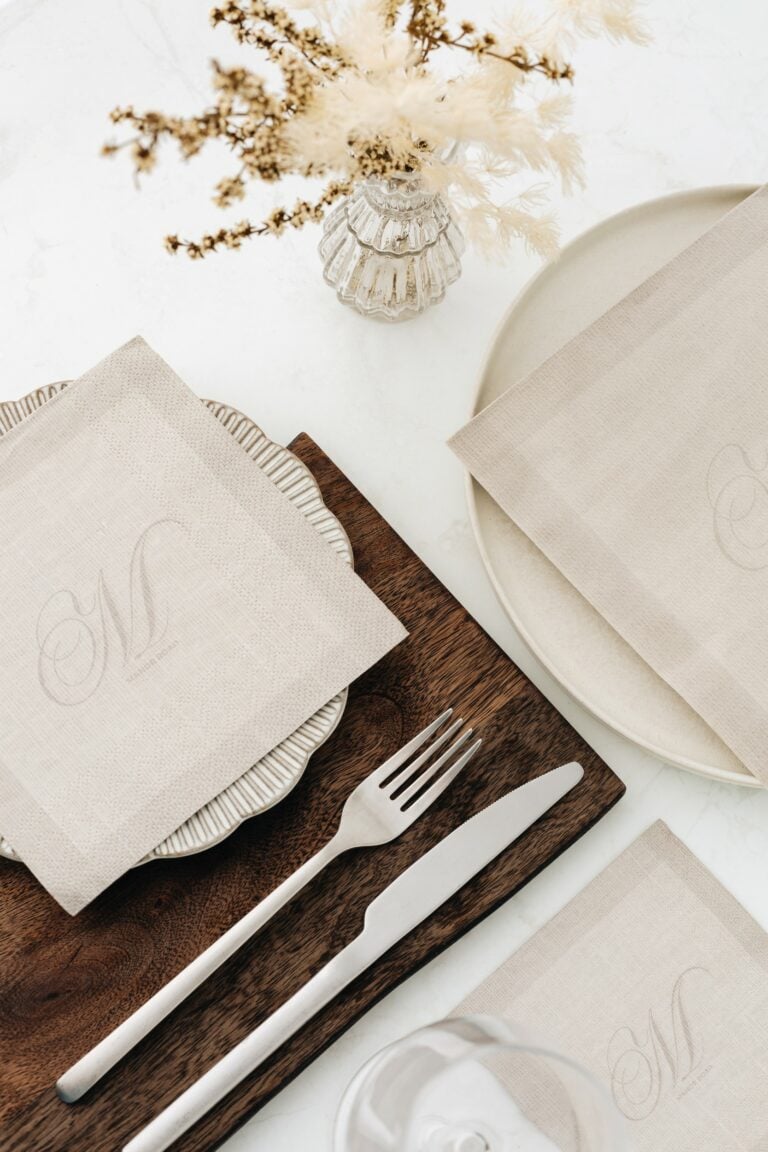 Manor Road Linen Monogram Beige Cocktail Napkins