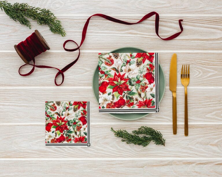 Manor Road Poinsettia & Pomegranate Luncheon Napkins