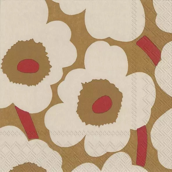 Marimekko Unikko Dark Cream Red Luncheon Napkins