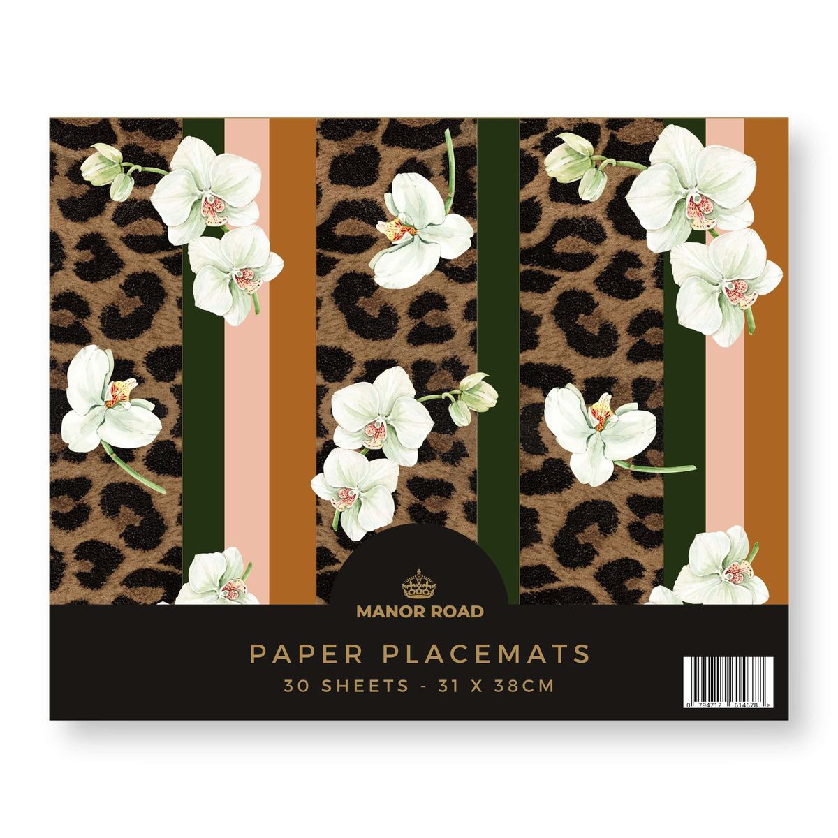 Manor Road White Orchids & Leopard Paper Placemat Pad