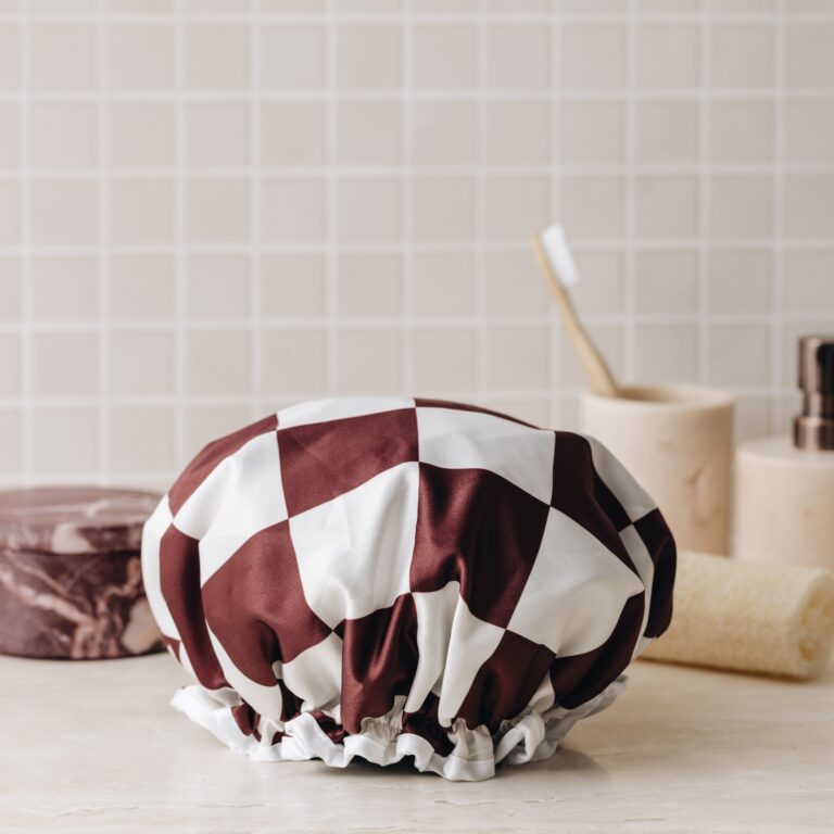 Manor Road Bordeaux Checker Shower Cap