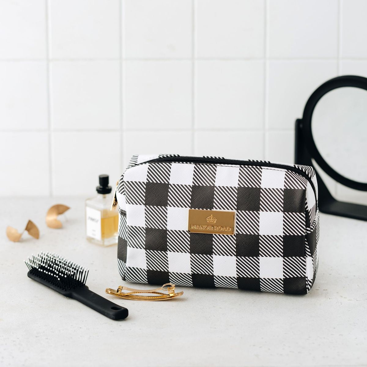 Manor Road Black Gingham Travel Bag