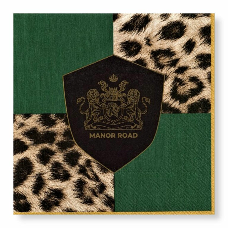 Manor Road Checkerboard Leopard Luncheon Napkins
