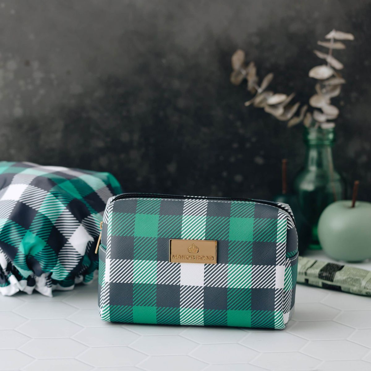 Manor Road Classic Plaid Green Shower Cap