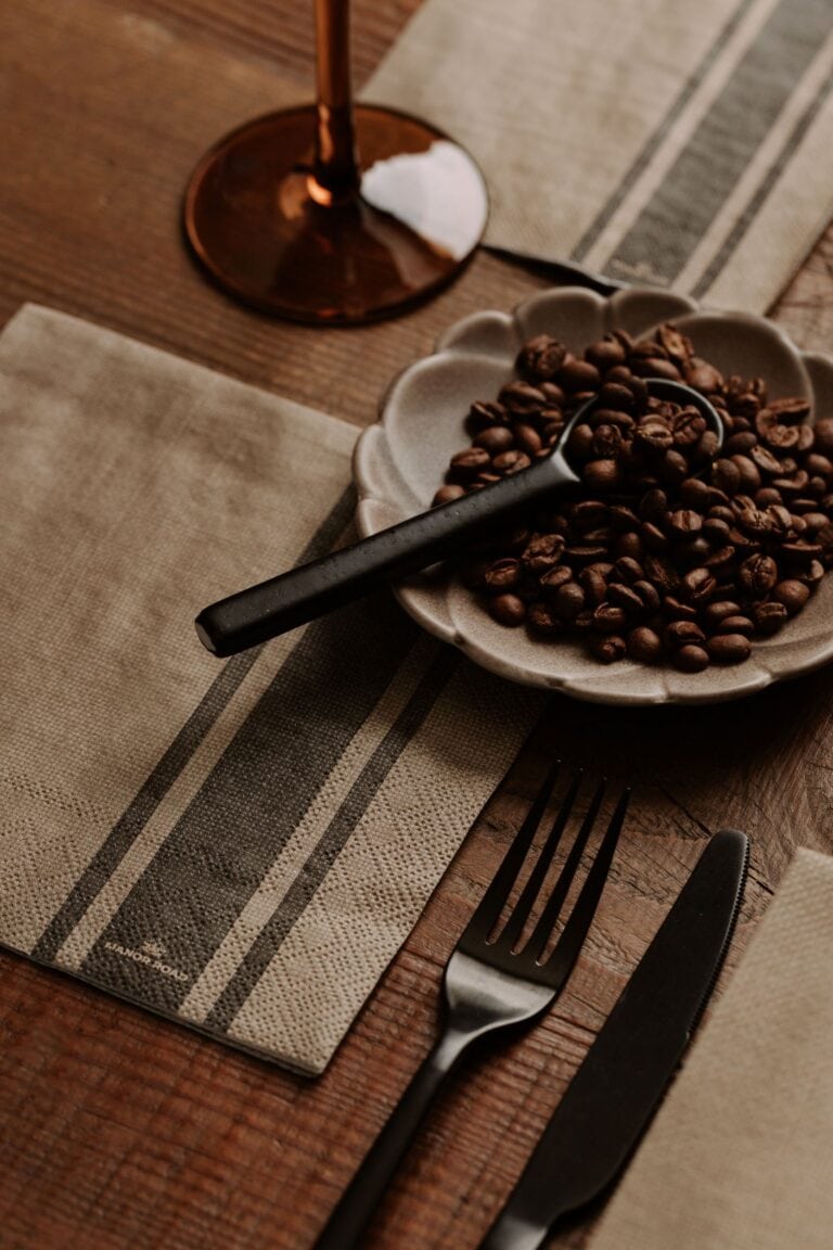 Manor Road Coffee Stripe Linen Dinner Napkins