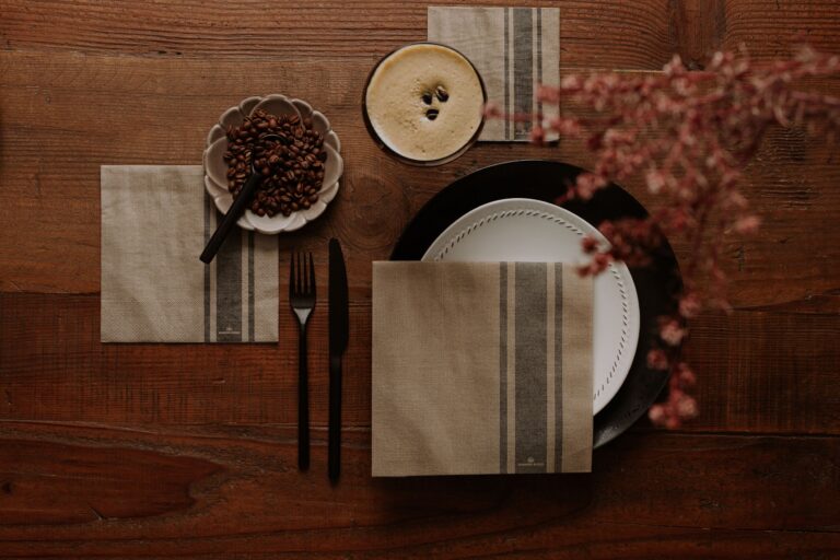 Manor Road Coffee Stripe Linen Cocktail Napkins