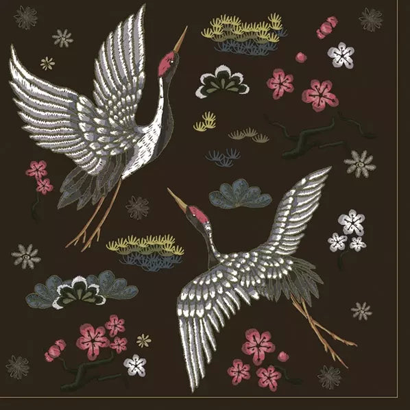 Embroidered Cranes Luncheon Napkins