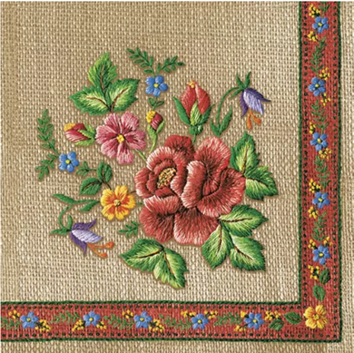 Folklore Embroidery Rose on Beige Luncheon Napkins