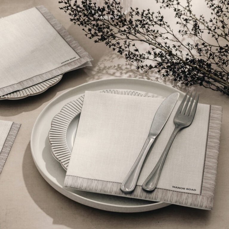 Manor Road Fringed Beige Dinner Napkins