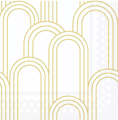 Geometric Lines White & Gold Luncheon Napkins