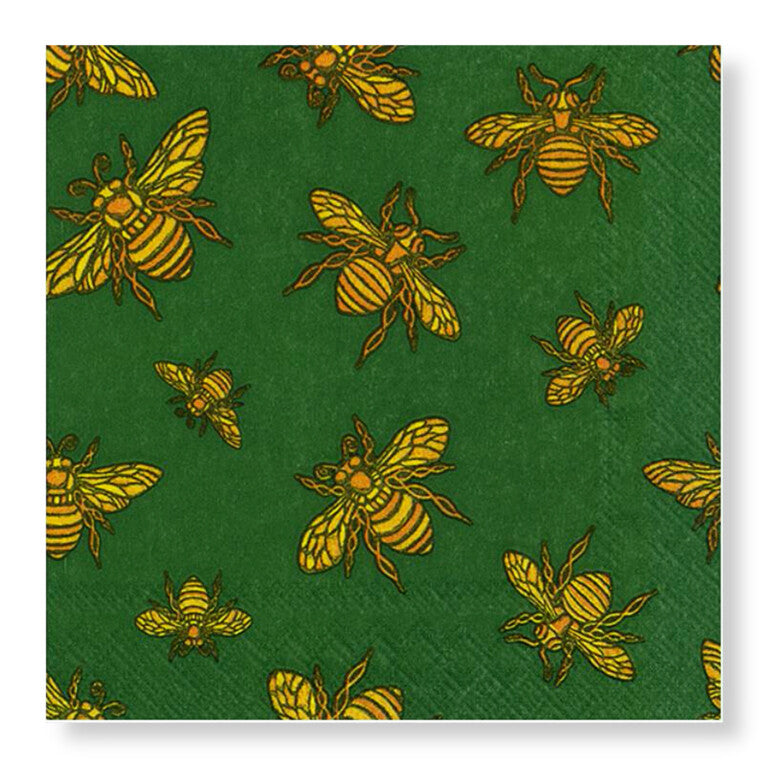 Manor Road Honey Bee Gold Green Cocktail Napkins