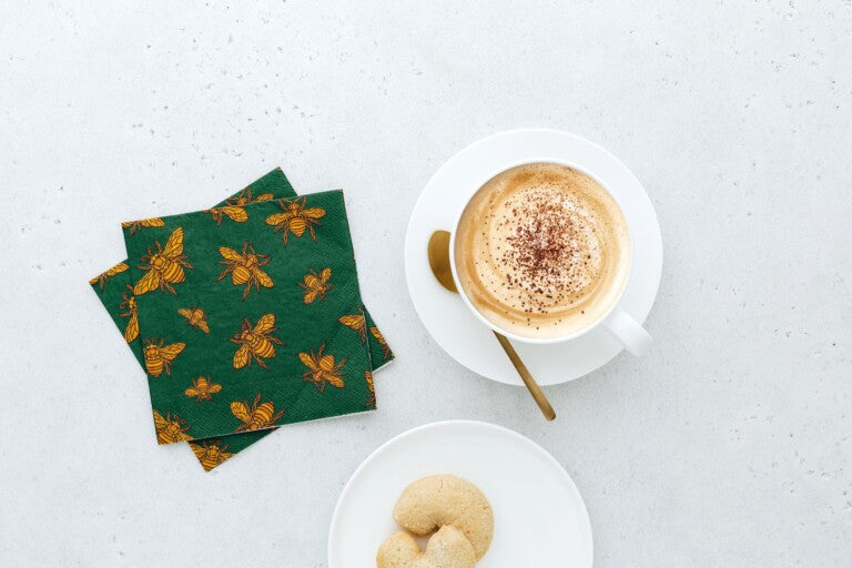 Manor Road Honey Bee Gold Green Cocktail Napkins