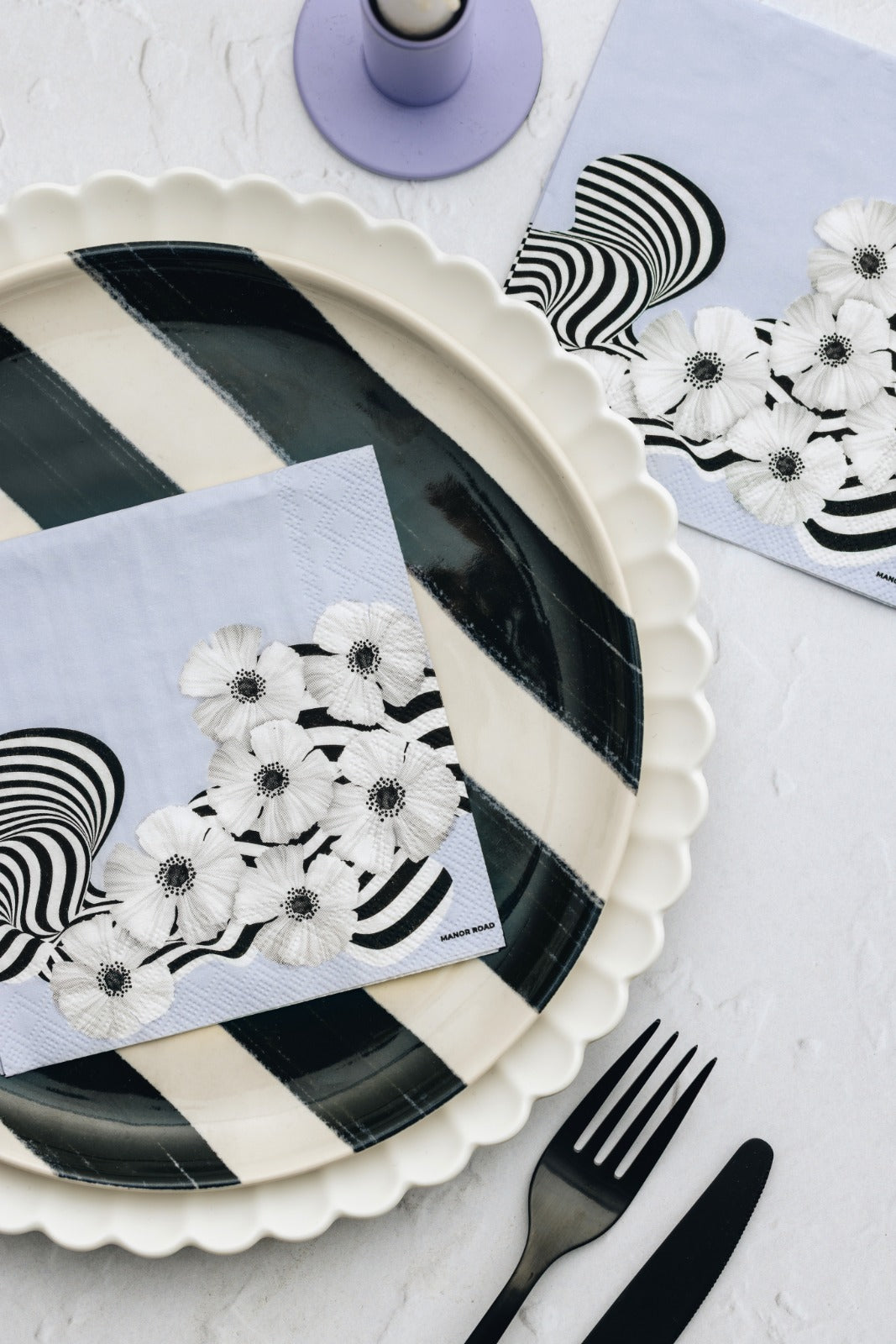 Manor Road Lilac & Stripe Poppies Cocktail Napkins