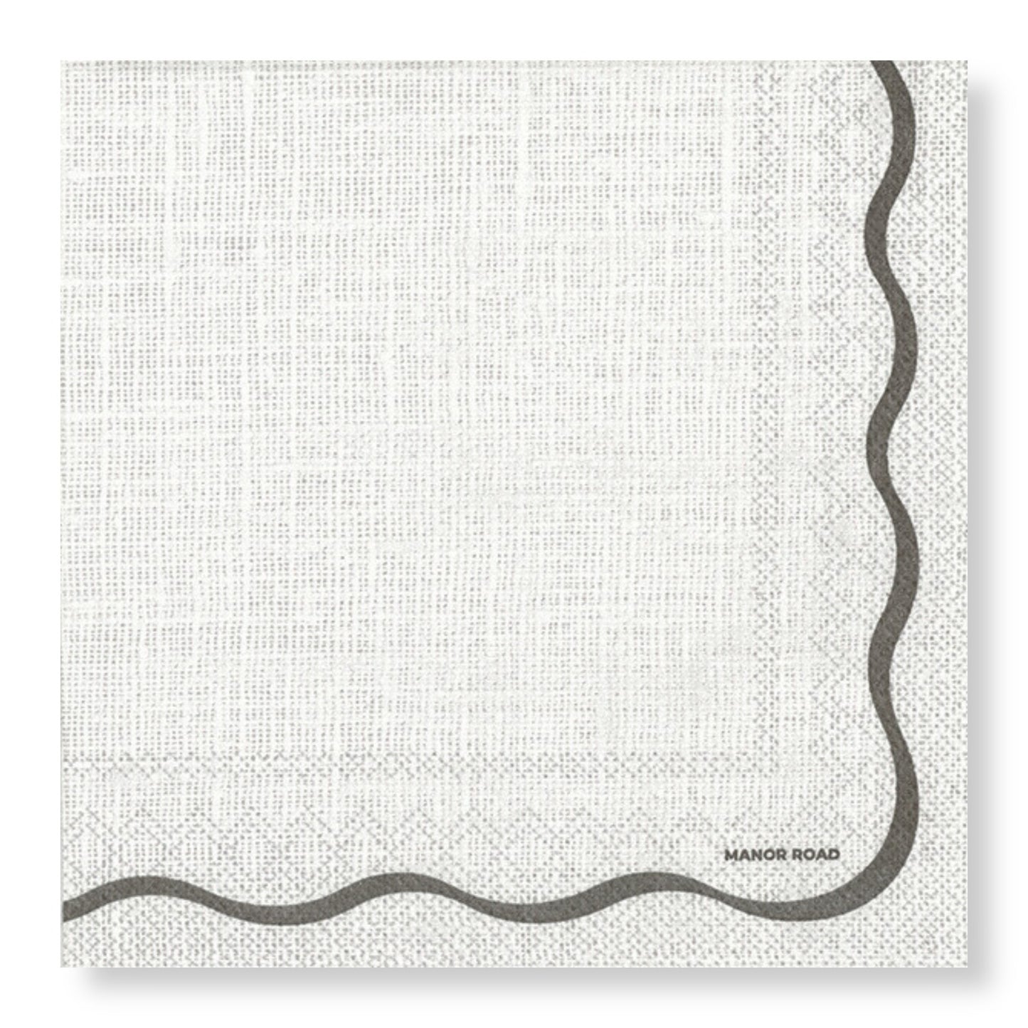 Manor Road Linen Scallop White & Black Cocktail Napkins