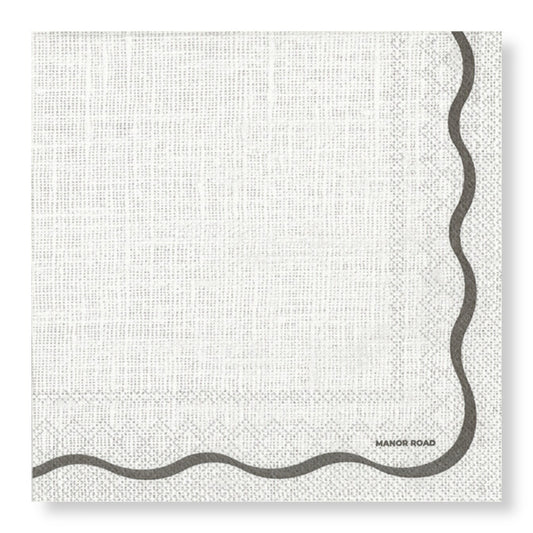 Manor Road Linen Scallop White & Black Dinner Napkins