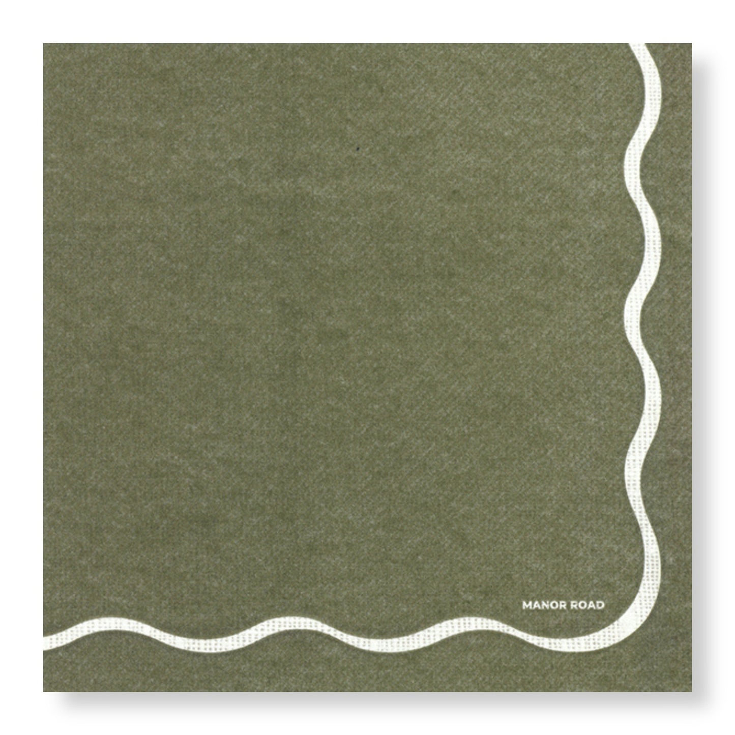Manor Road Linen Scallop Olive & White Luncheon Napkins