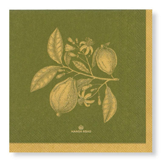 Manor Road Lemon Green Gold Cocktail Napkins