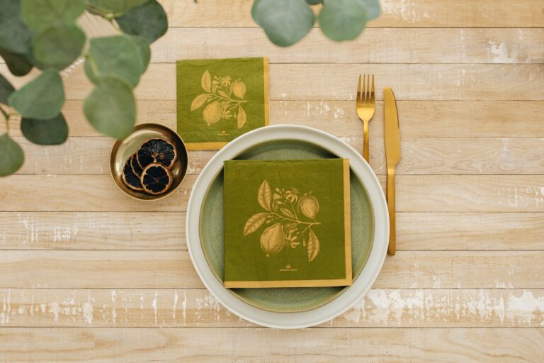 Manor Road Lemon Green Gold Cocktail Napkins