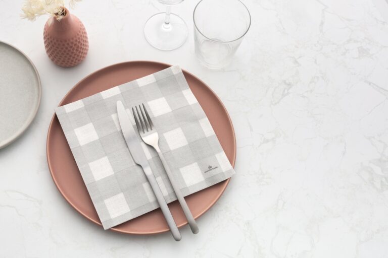 Manor Road Linen Gingham Soft Grey Dinner Napkins