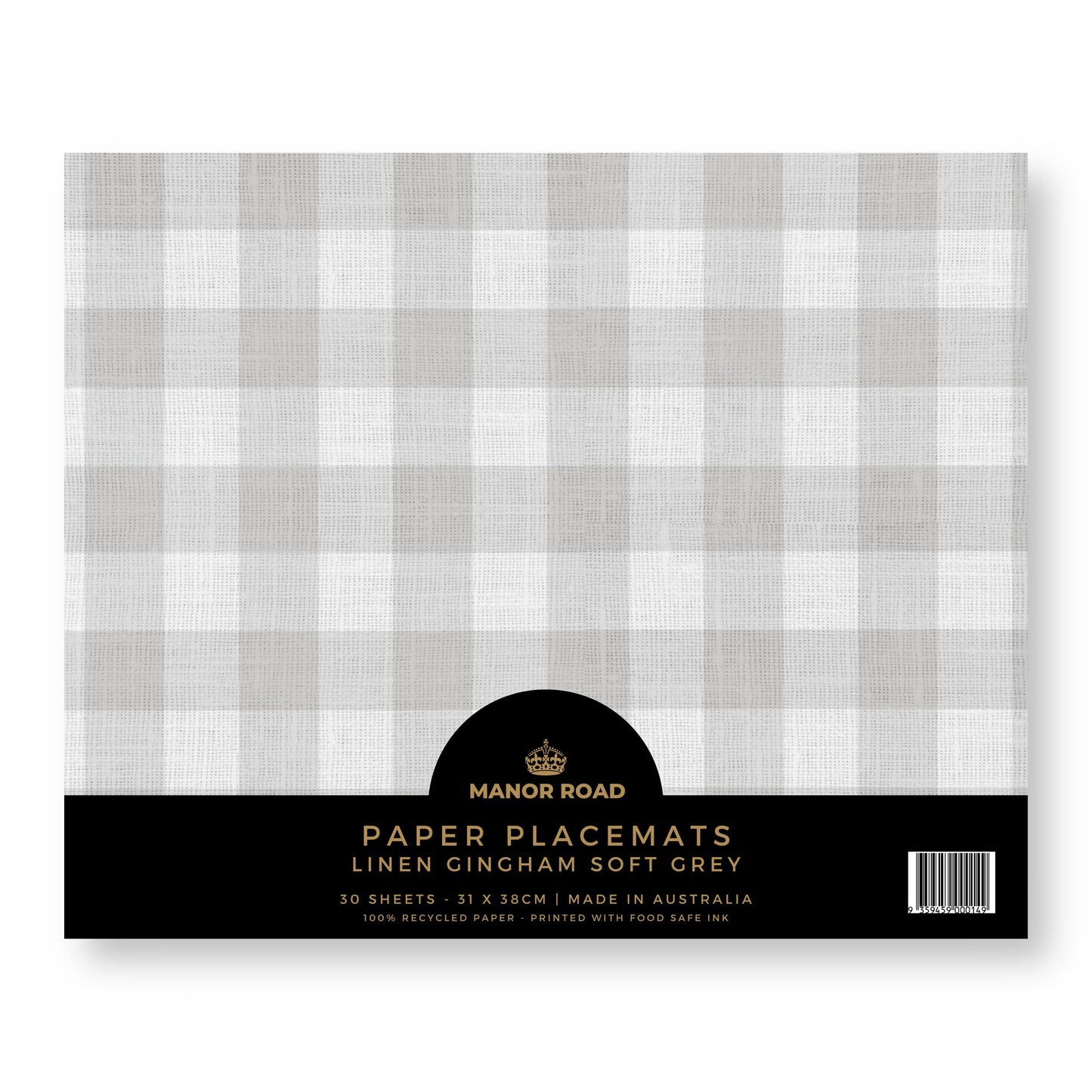 Manor Road Linen Gingham Soft Grey Paper Placemat Pad