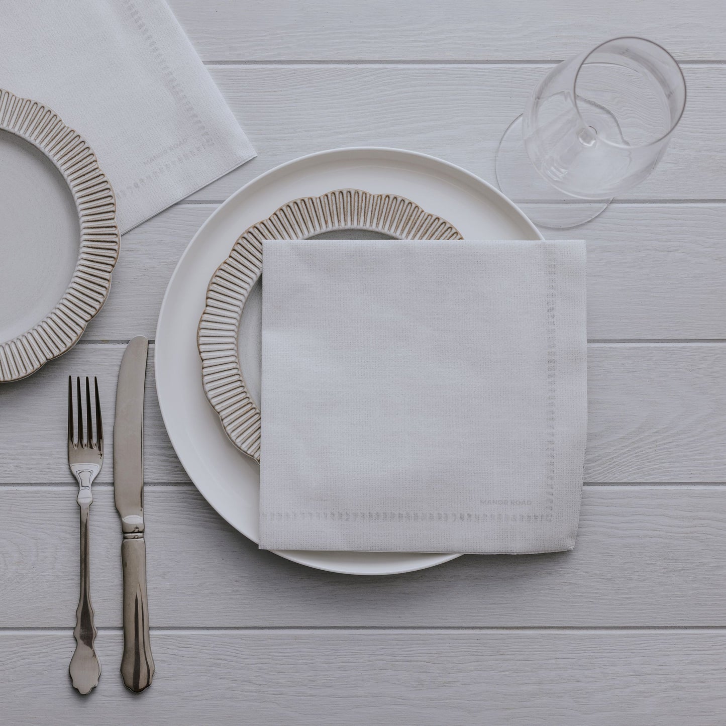 Manor Road Linen Hemstitch Natural Dinner Napkins