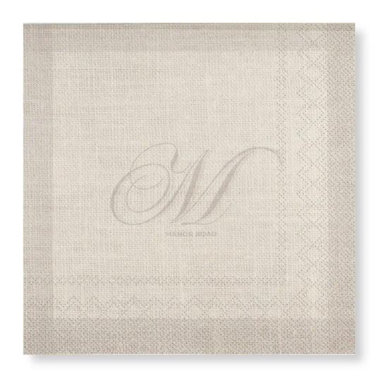 Manor Road Linen Monogram Beige Cocktail Napkins