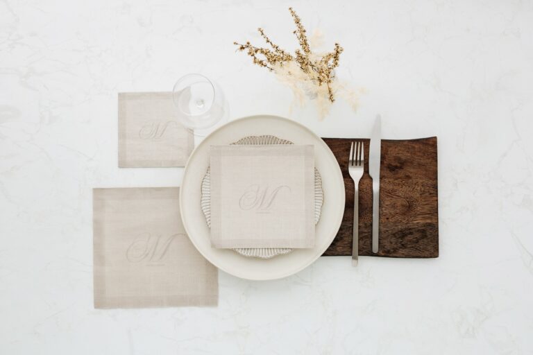Manor Road Linen Monogram Beige Luncheon Napkins