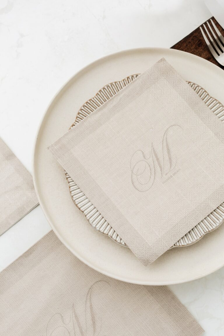 Manor Road Linen Monogram Beige Cocktail Napkins