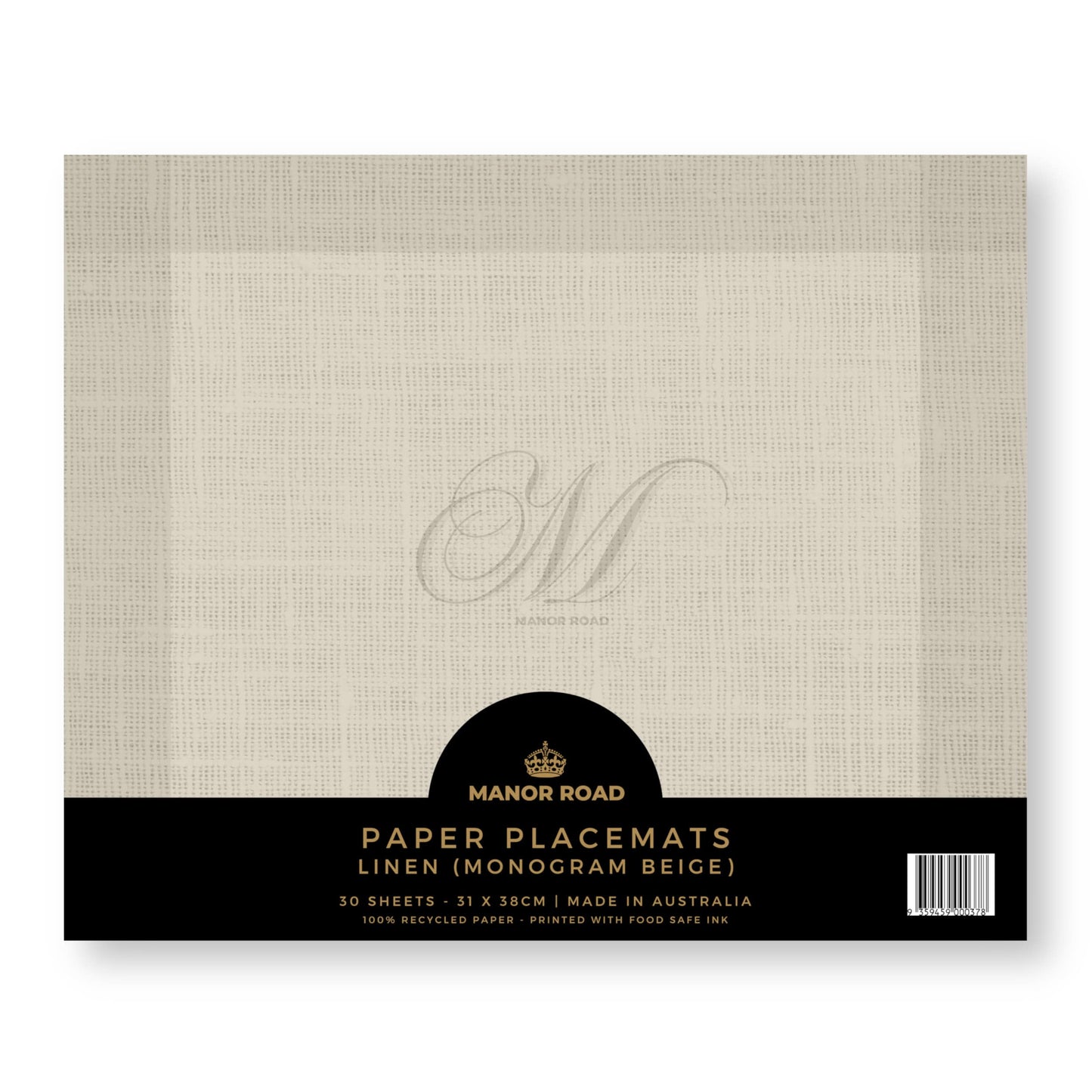 Manor Road Linen Monogram Beige Paper Placemat Pad