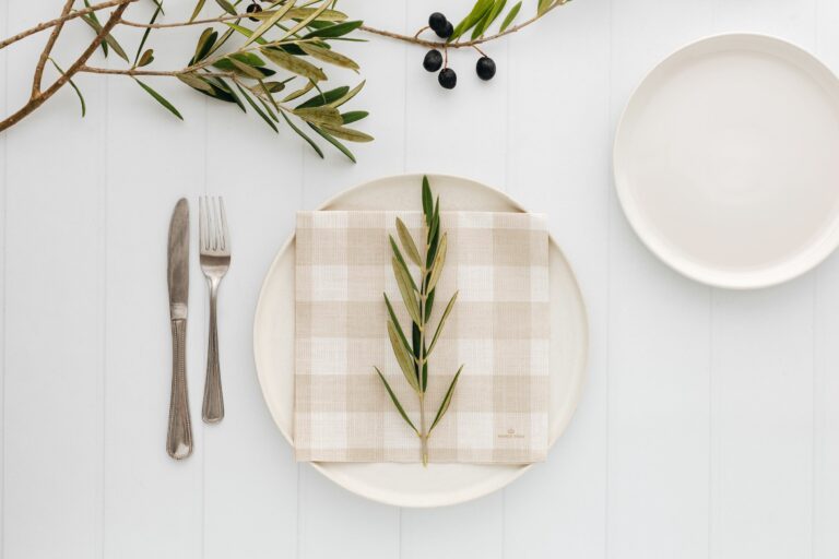 Manor Road Linen Gingham Natural Dinner Napkins