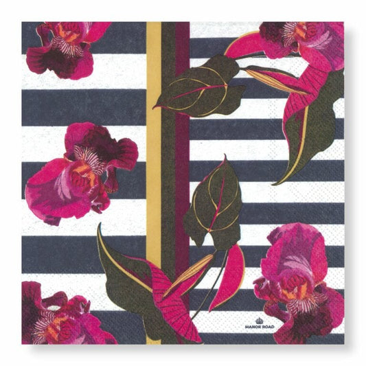 Manor Road Orchids on Stripes Luncheon Napkins