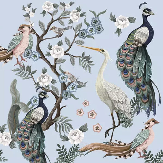 Peacocks and Heron in Garden Luncheon Napkins