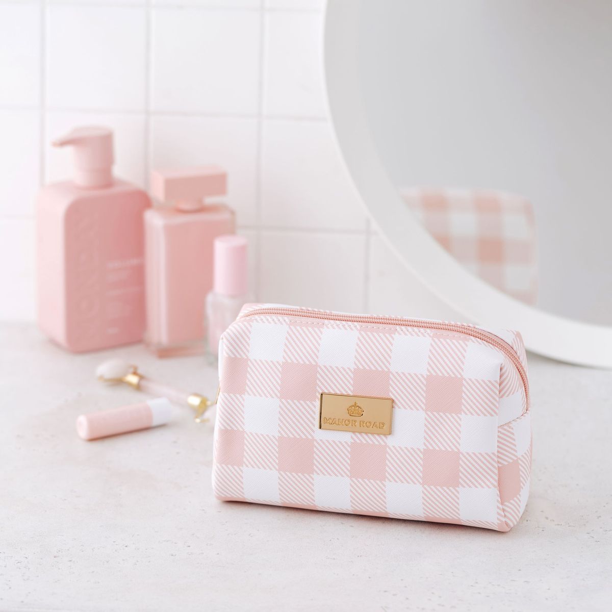 Manor Road Pink Gingham Travel Bag