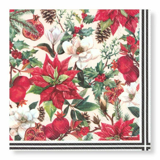 Manor Road Poinsettia & Pomegranate Cocktail Napkins