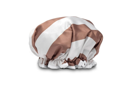 Manor Road Tan Stripe Shower Cap