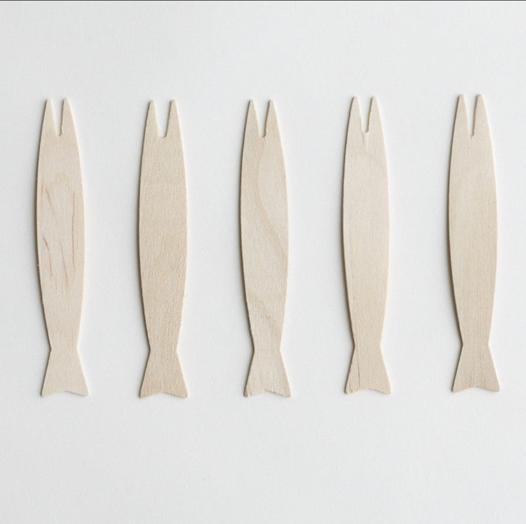 Green Bean Wooden Fish Fork 100pk