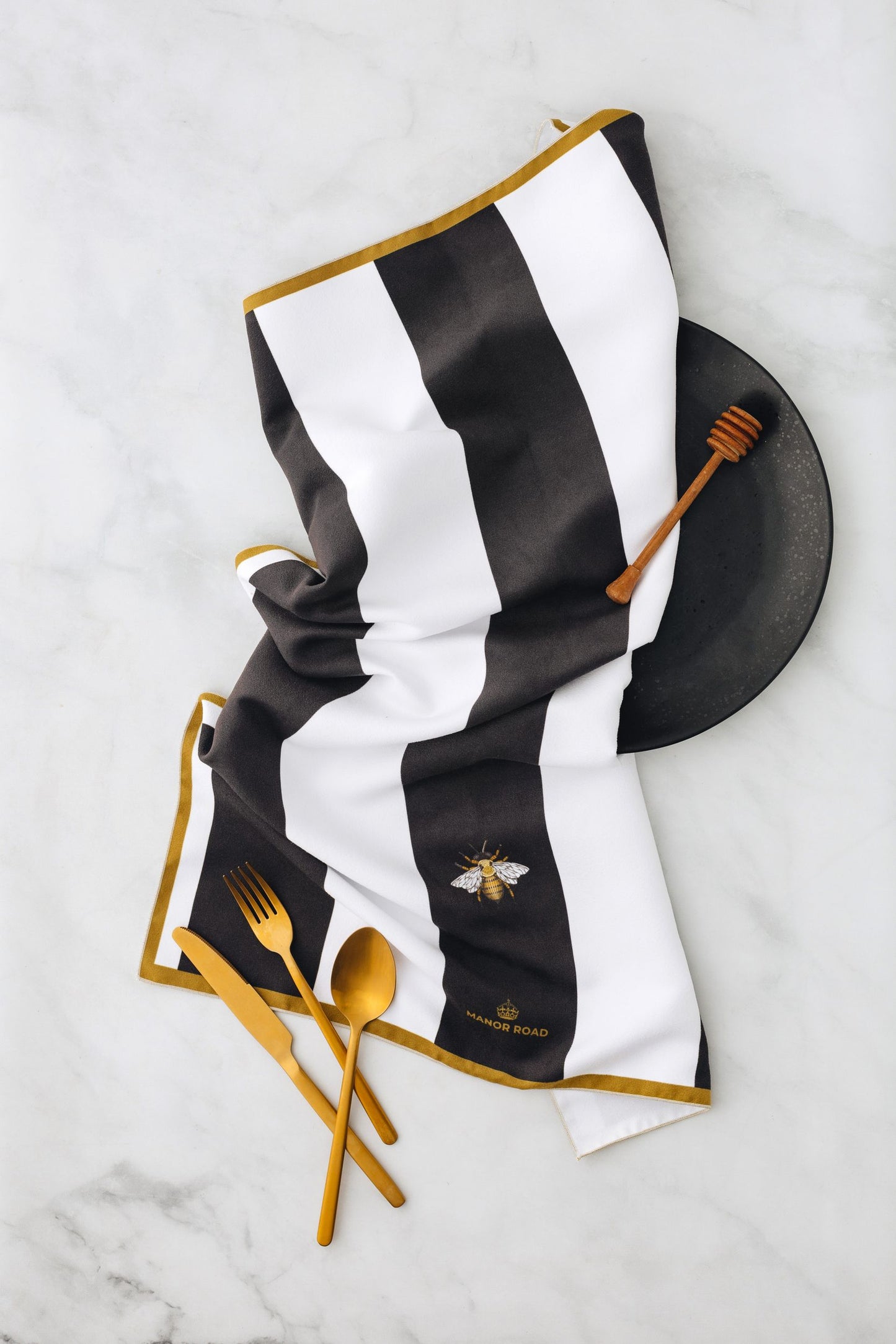 Manor Road Striped Bee Microfiber Tea Towel