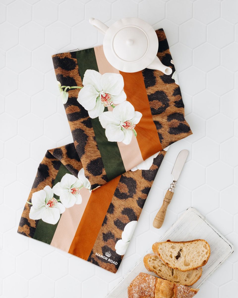 Manor Road White Orchid & Leopard Microfiber Tea Towel