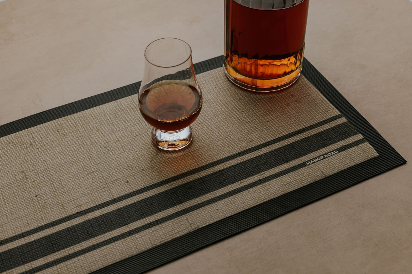 Manor Road Coffee Stripe Linen Small Bar Mat