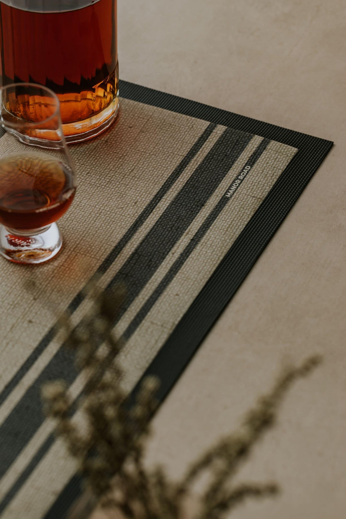 Manor Road Coffee Stripe Linen Small Bar Mat