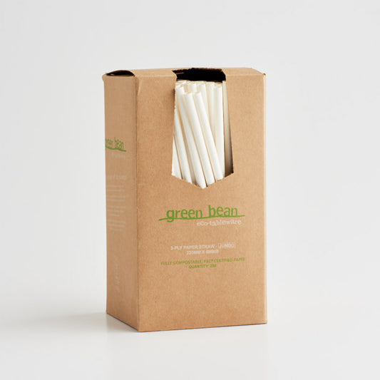 Green Bean Paper Straws Jumbo White 250pk